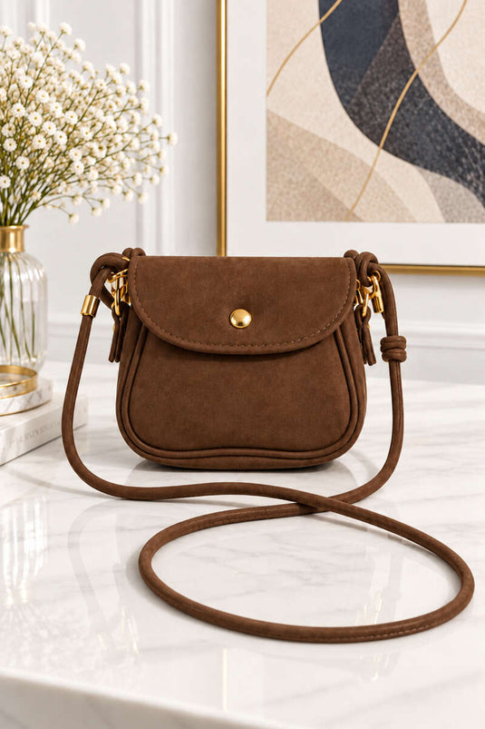 Sac À Main En Daim Tan Avec Boutons-Pression