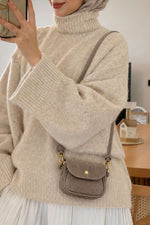 Sac Mini À Épaule En Faux Suède Beige Avec Pressions