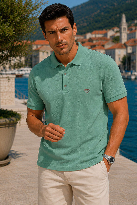 Çıtçıtlı Polo Yaka Erkek T-shirt Yosun Yeşili