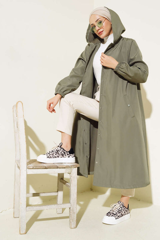 Snap Button Trench Coat Khaki