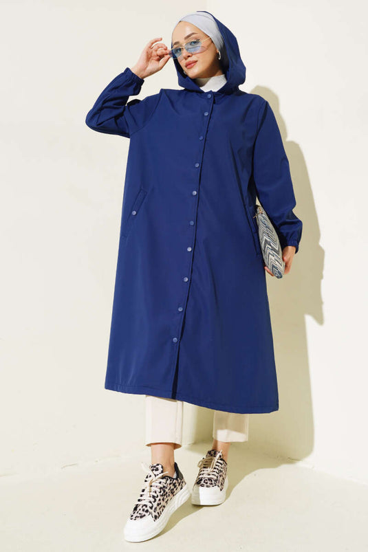 Buttoned Trench Coat Navy Blue