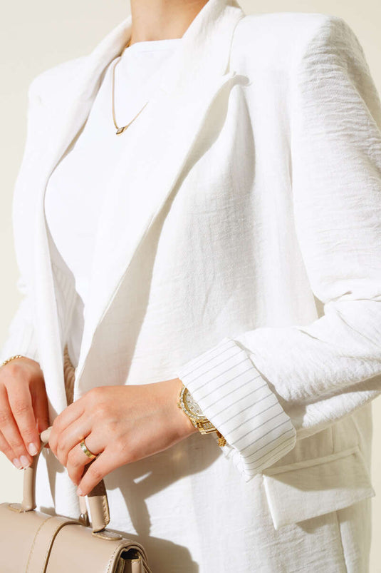 Veste Blazer Doublée Rayée Blanc