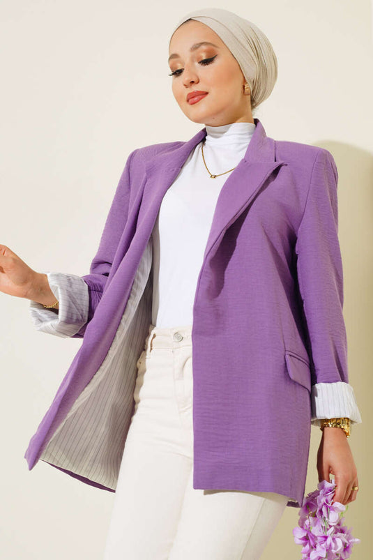 Veste Blazer Doublée Rayée Lilas