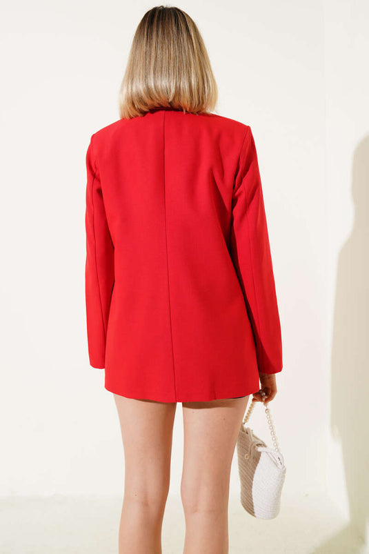 Veste blazer rouge à rayures doublée et boutonnée