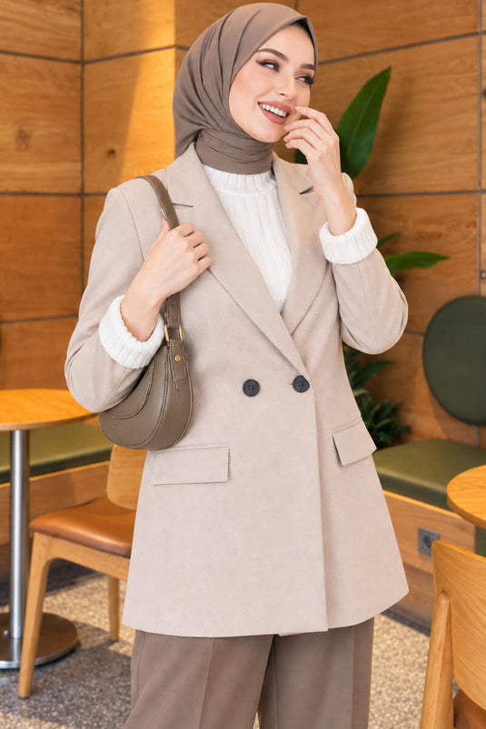 Striped Button-Front Blazer Jacket With Embellishments