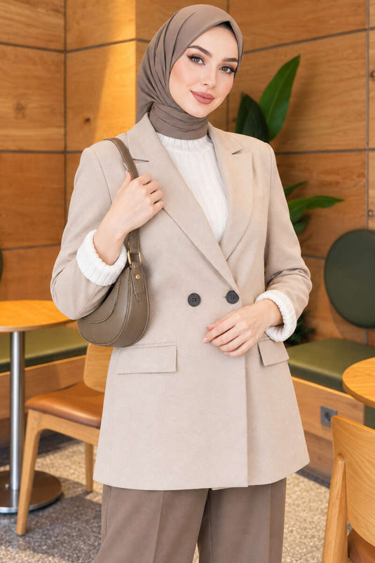 Striped Button-Front Blazer Jacket With Embellishments