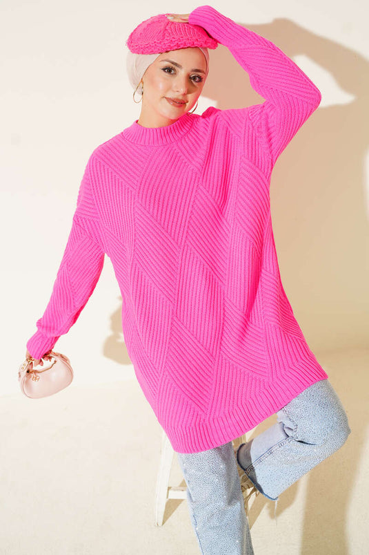 Striped Diamond Pattern Knitwear Tunic Fuji