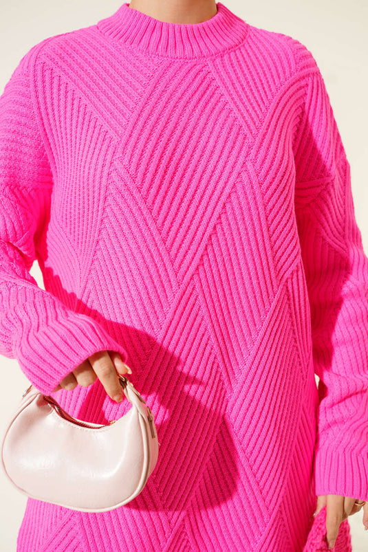 Striped Diamond Pattern Knitwear Tunic Fuji