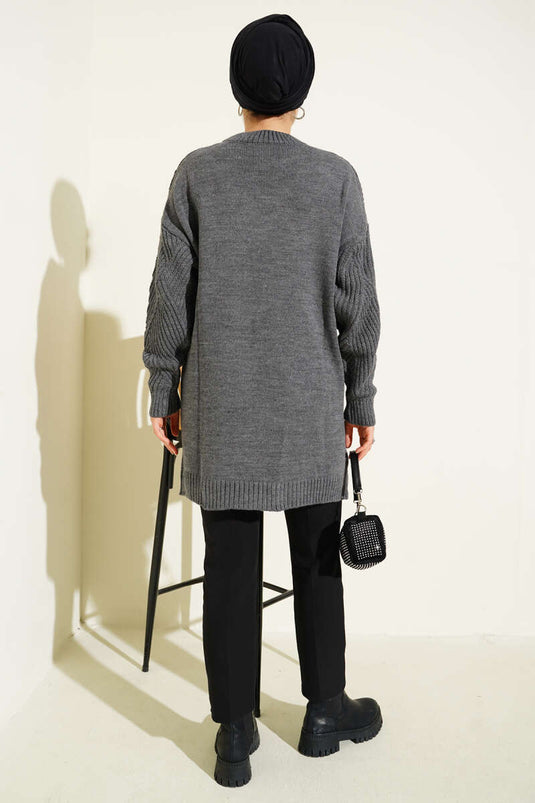 Tunique en tricot à rayures et motifs losanges fumée