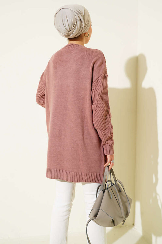 Tunique en tricot à rayures et motifs diamants Rose poudré