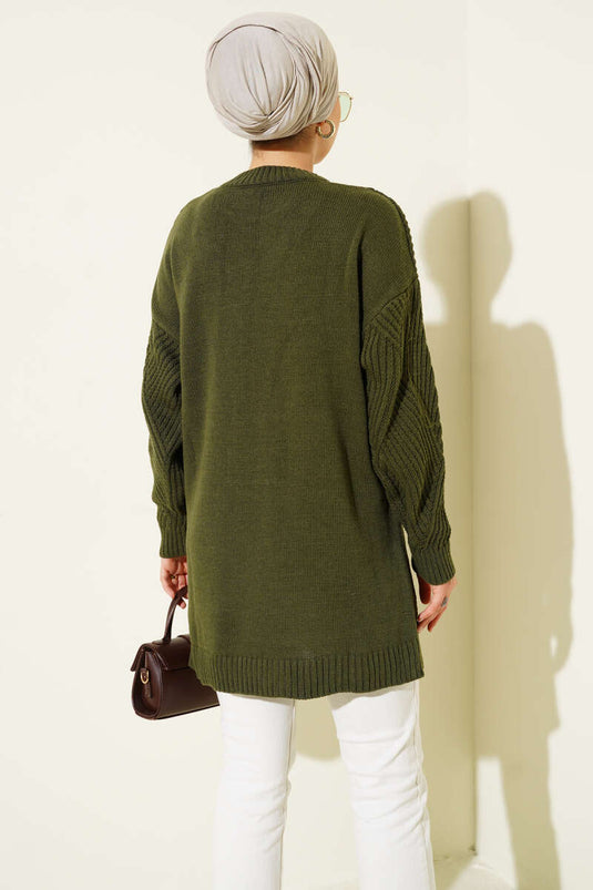 Striped Diamond Pattern Knitted Tunic, Khaki