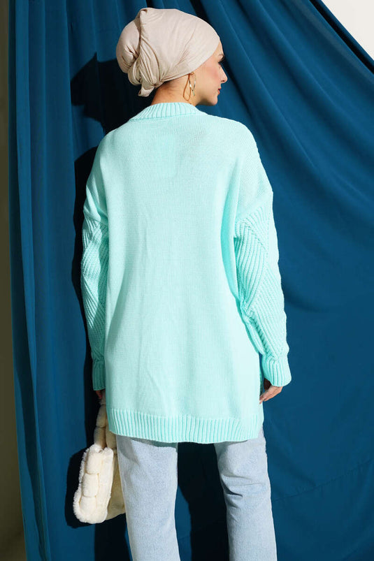 Çizgi Baklava Desen Triko Tunik Su Yeşili