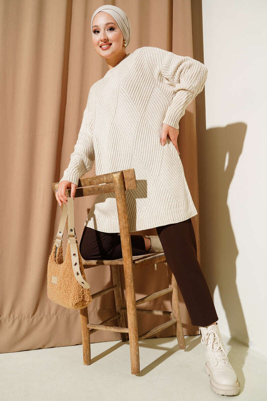 Çizgi Baklava Desen Triko Tunik Taş