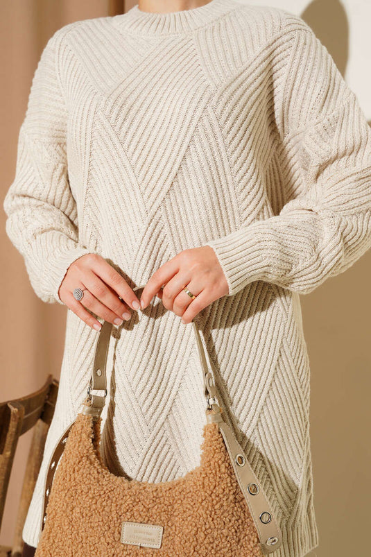 Çizgi Baklava Desen Triko Tunik Taş