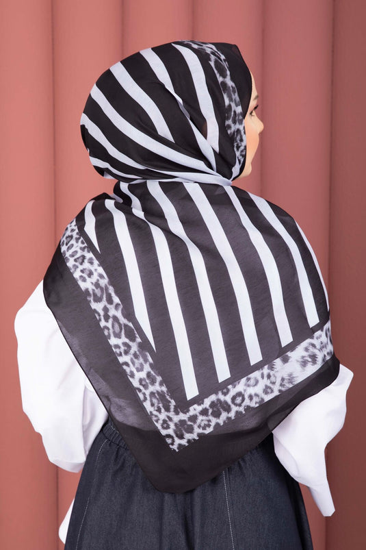 Striped Pattern Leopard Shawl Series Black