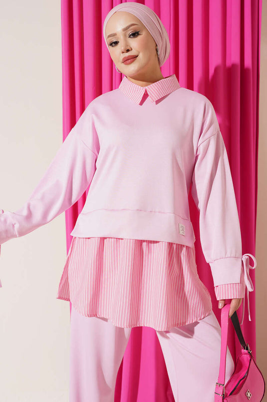 Gestreiftes Strick-Set In Pink
