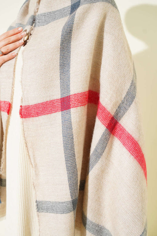 Çizgi Detaylı Omuz Şalı Bej