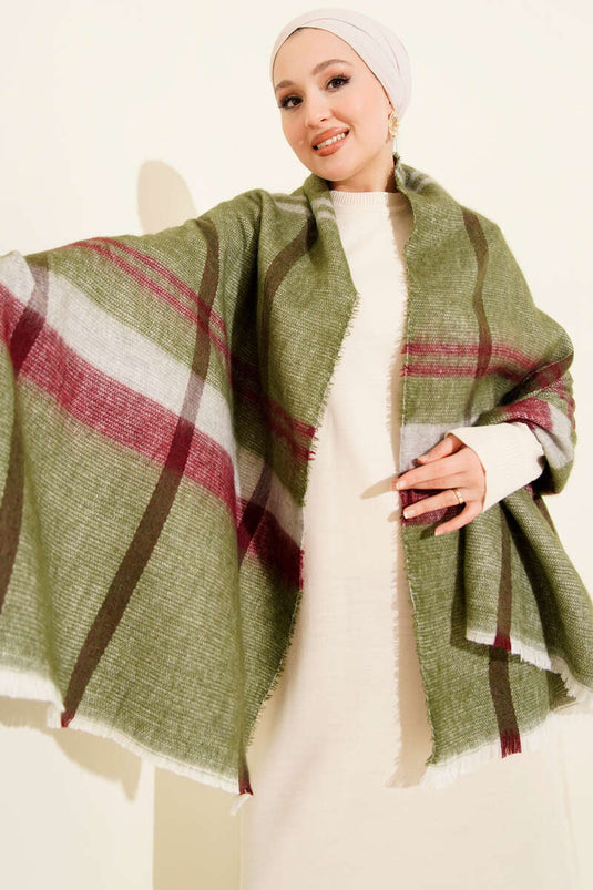 Çizgi Detaylı Omuz Şalı Haki