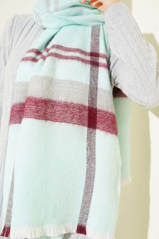 Çizgi Detaylı Omuz Şalı Su Yeşili