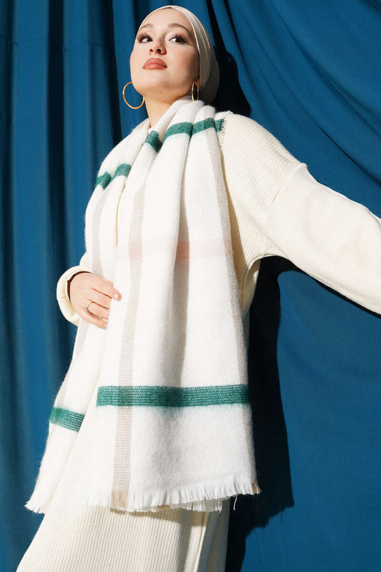 Çizgi Detaylı Omuz Şalı Zümrüt