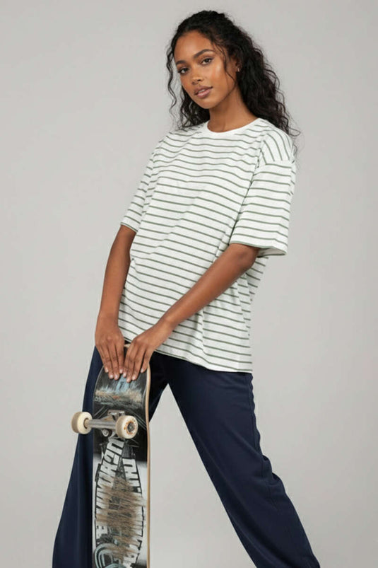 Oversized T-shirt with Stripe Detail in Pistachio Green