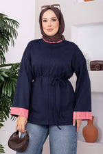 Tunique À Rayures En Maille Avec Lien Marine