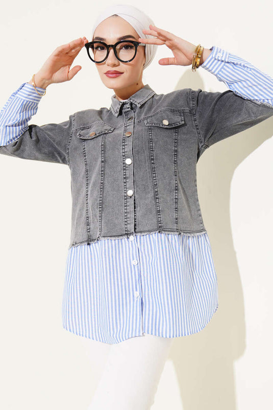 Striped Denim Shirt Charcoal