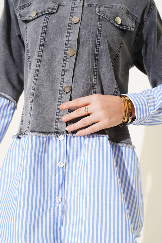 Striped Denim Shirt Charcoal