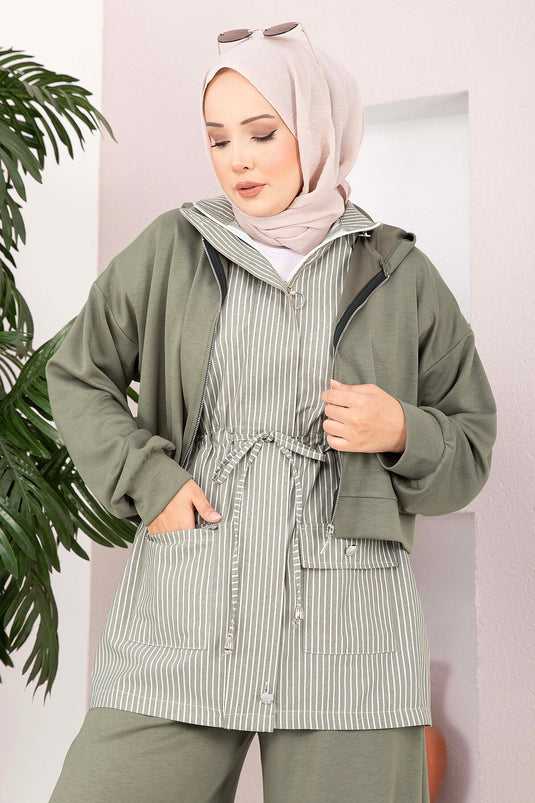Gestreiftes Strick-Sport-Set In Khaki