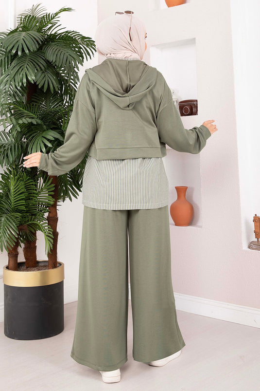 Gestreiftes Strick-Sport-Set In Khaki