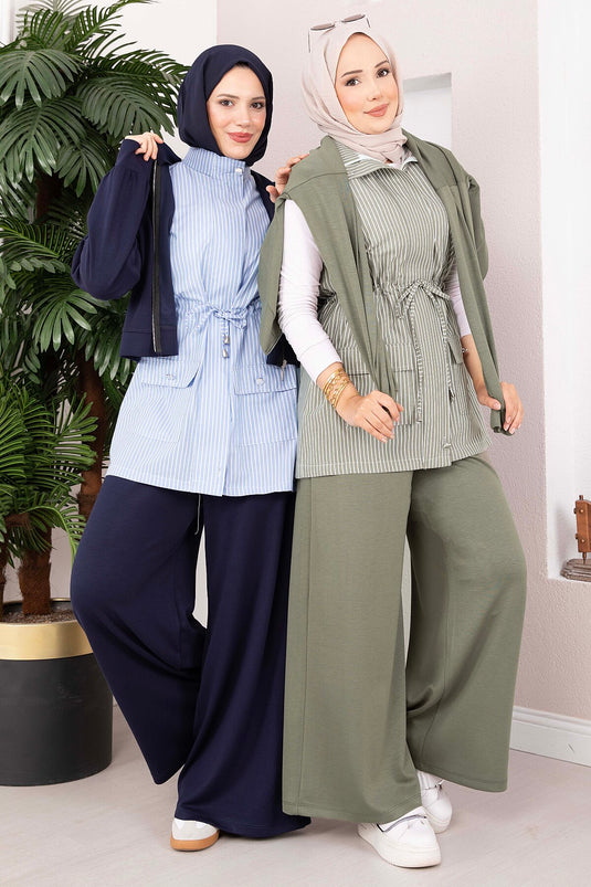 Gestreiftes Strick-Sport-Set In Khaki