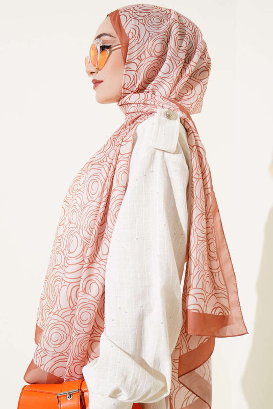 Zachte sjaal met gestreept rozenpatroon, zalmroze