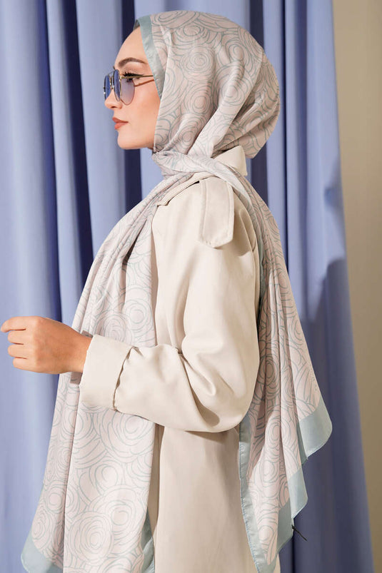 Striped Rose Pattern Soft Shawl Aqua Green