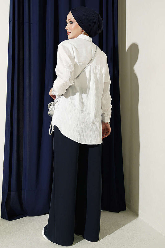 Camicia Basic Con Rilievo A Righe Bianca