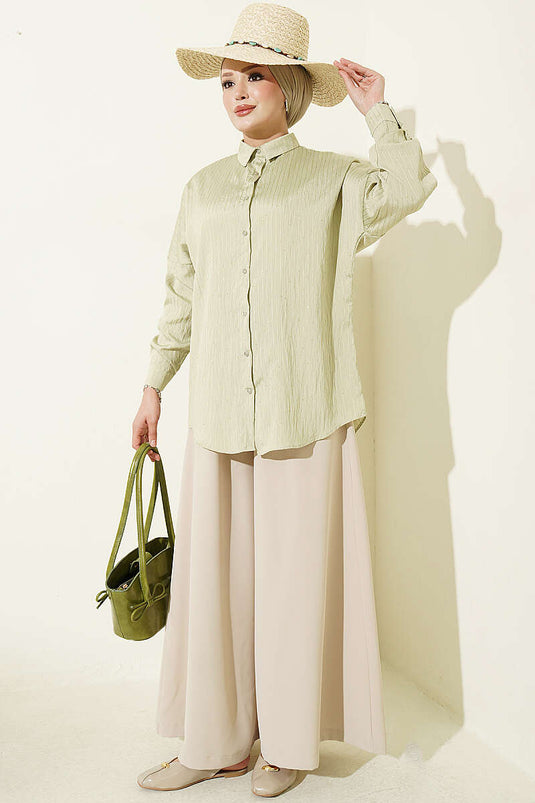 Chemise Basic À Relief Rayé Menthe