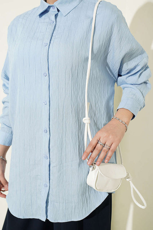 Chemise Basic À Relief Rayé Bleu
