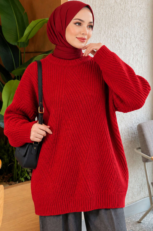 Tunique En Maille Embossée À Rayures Rouges