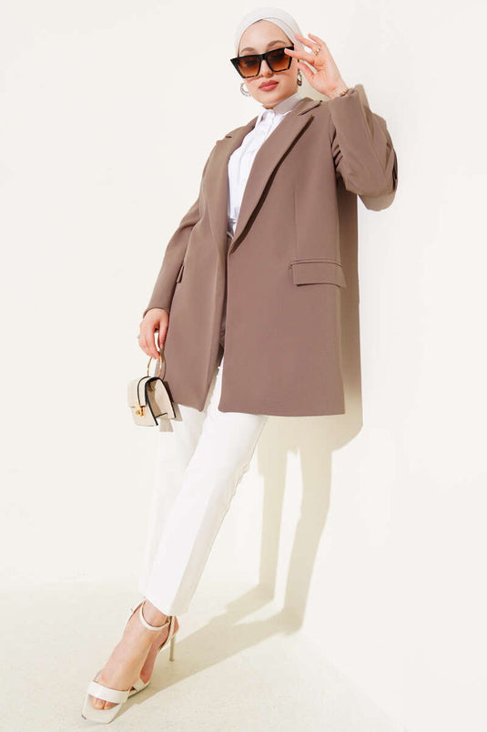 Veste Blazer Doublée Rayée Camel