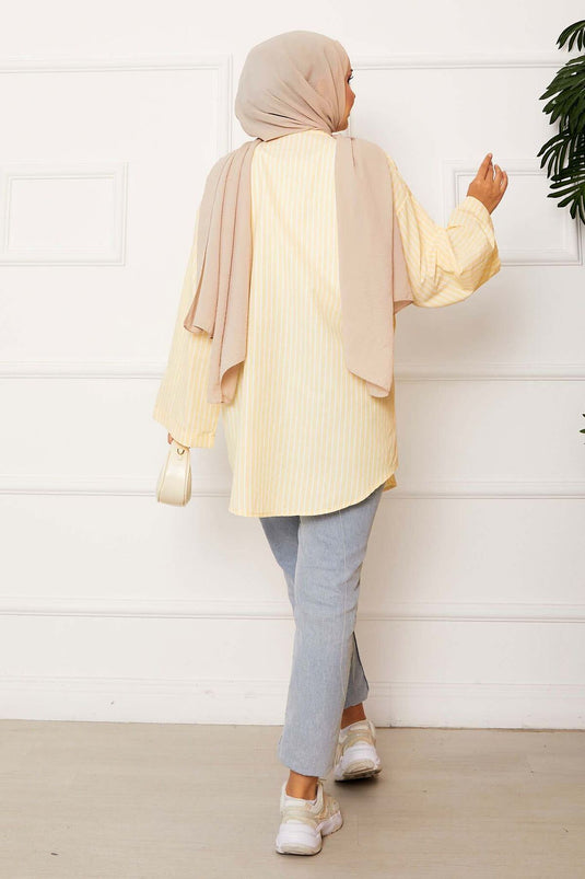 Kimono rayé en dentelle jaune