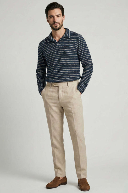 Çizgili Baskılı Erkek Triko Kazak Füme