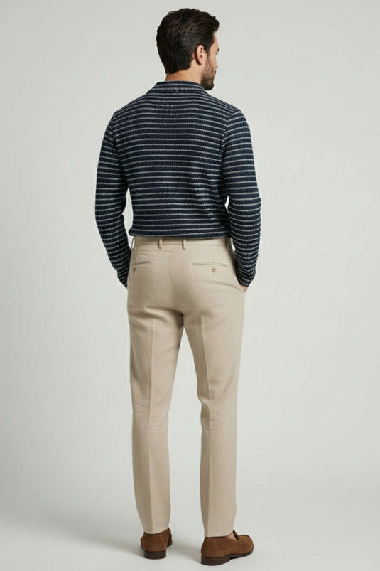 Çizgili Baskılı Erkek Triko Kazak Füme