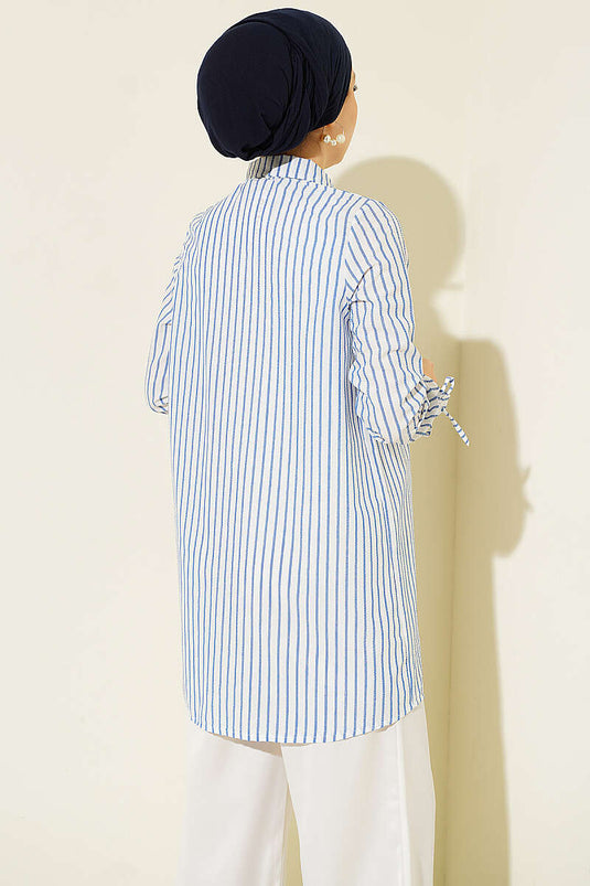 Chemise Rayée Bleu À Poignets Élastiques
