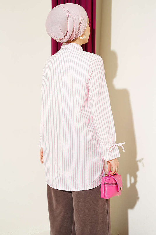 Chemise Rose À Rayures Avec Poignet Élastiqué