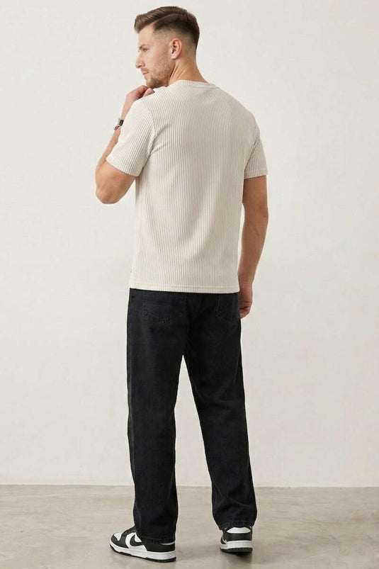 Striped Crew Neck T-shirt Beige