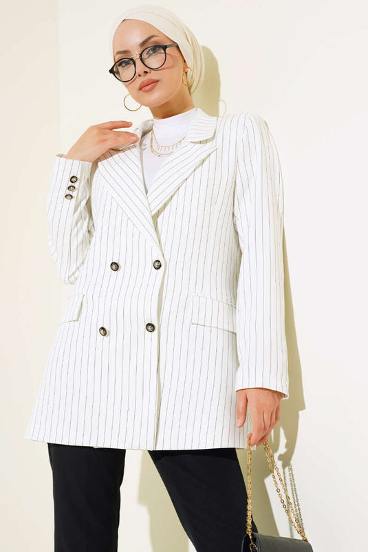 Veste Blazer Rayée Blanc