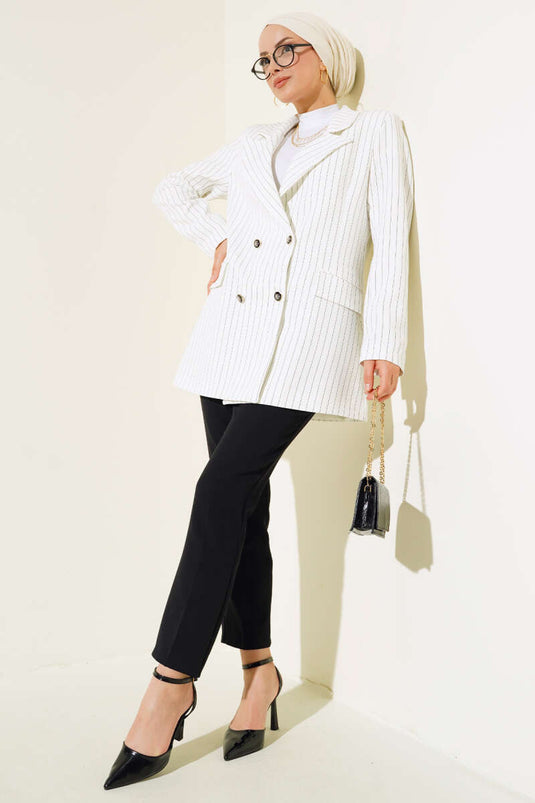 Veste Blazer Rayée Blanc