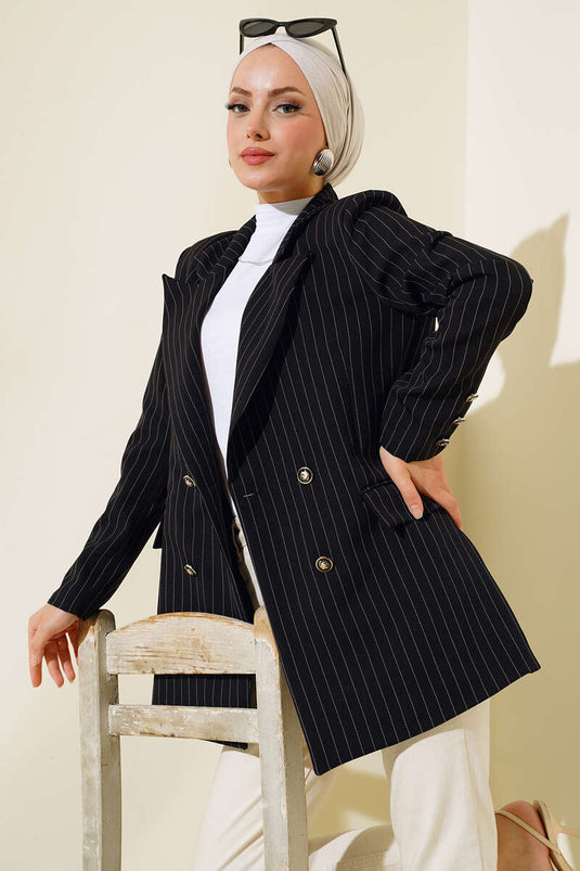 Veste Blazer Rayée Noir