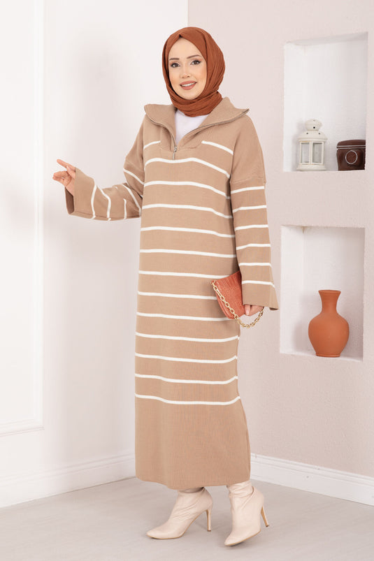 Robe en maille à col roulé rayée DIX