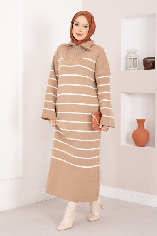 Robe en maille à col roulé rayée DIX