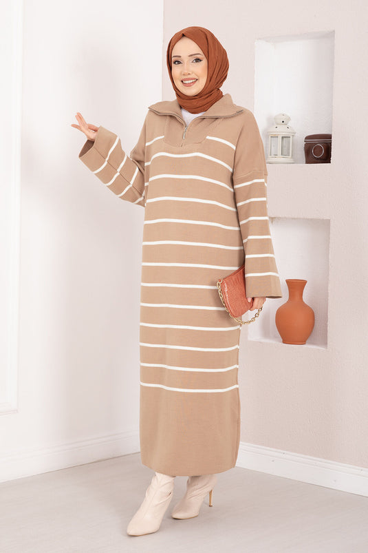 Robe en maille à col roulé rayée DIX